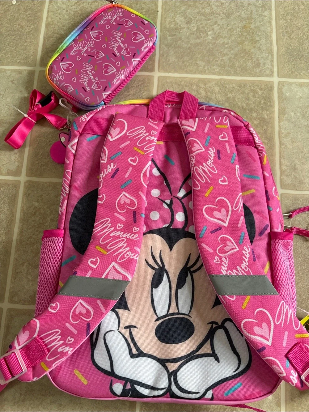 Disney Pink Minnie Mouse Kids Backpack Set - Pink, Black, White